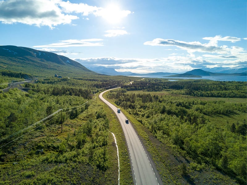 A road in a scenic nordic landscape